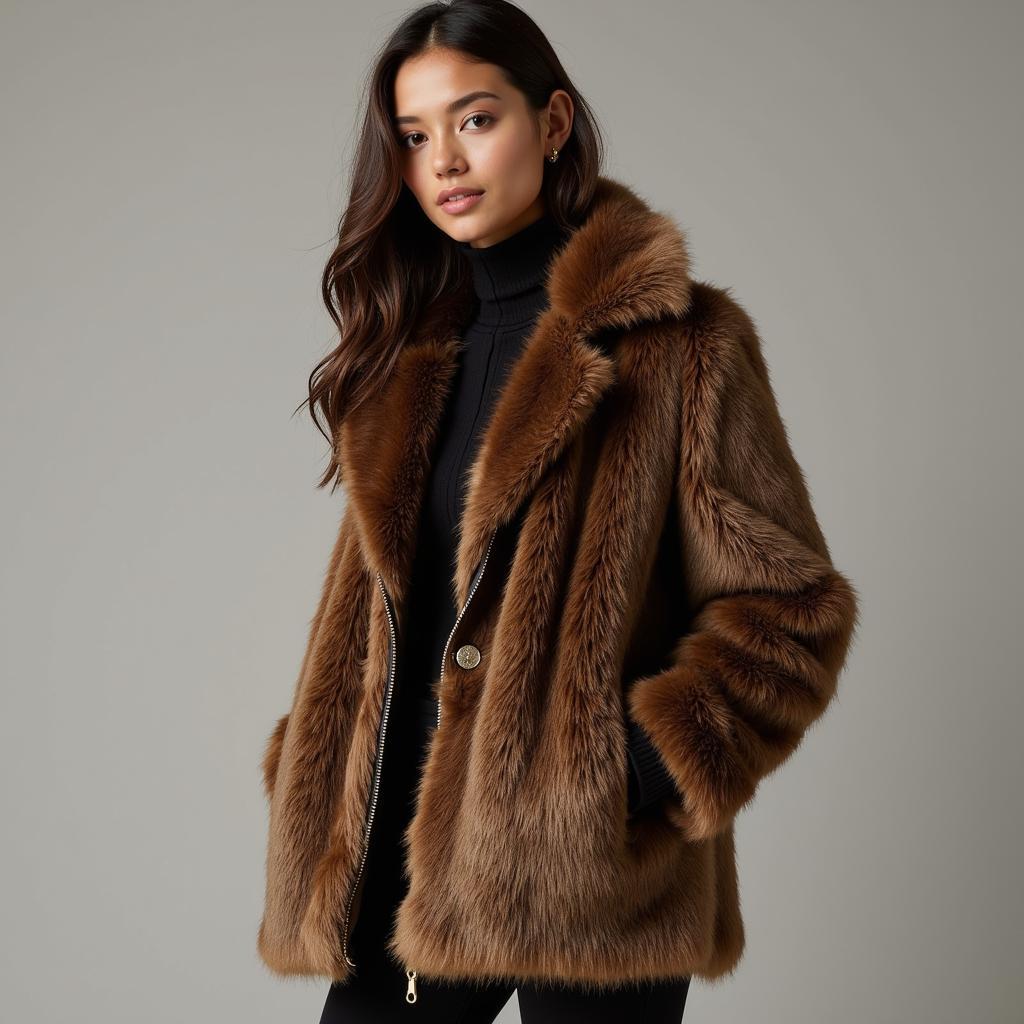 Fashionable Beaver Coat: A model showcasing a stylish, modern beaver coat, highlighting its versatility and contemporary design.