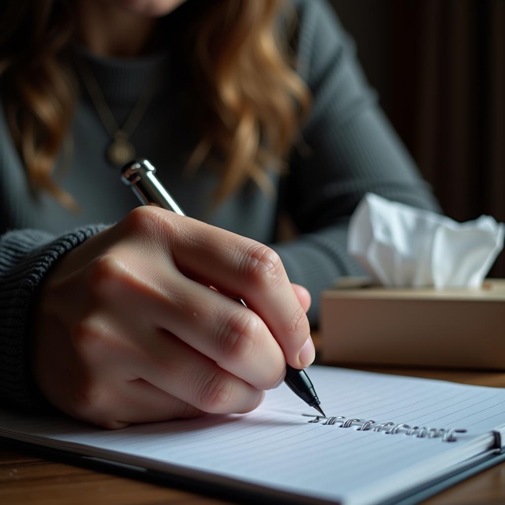 Woman writing impact statement