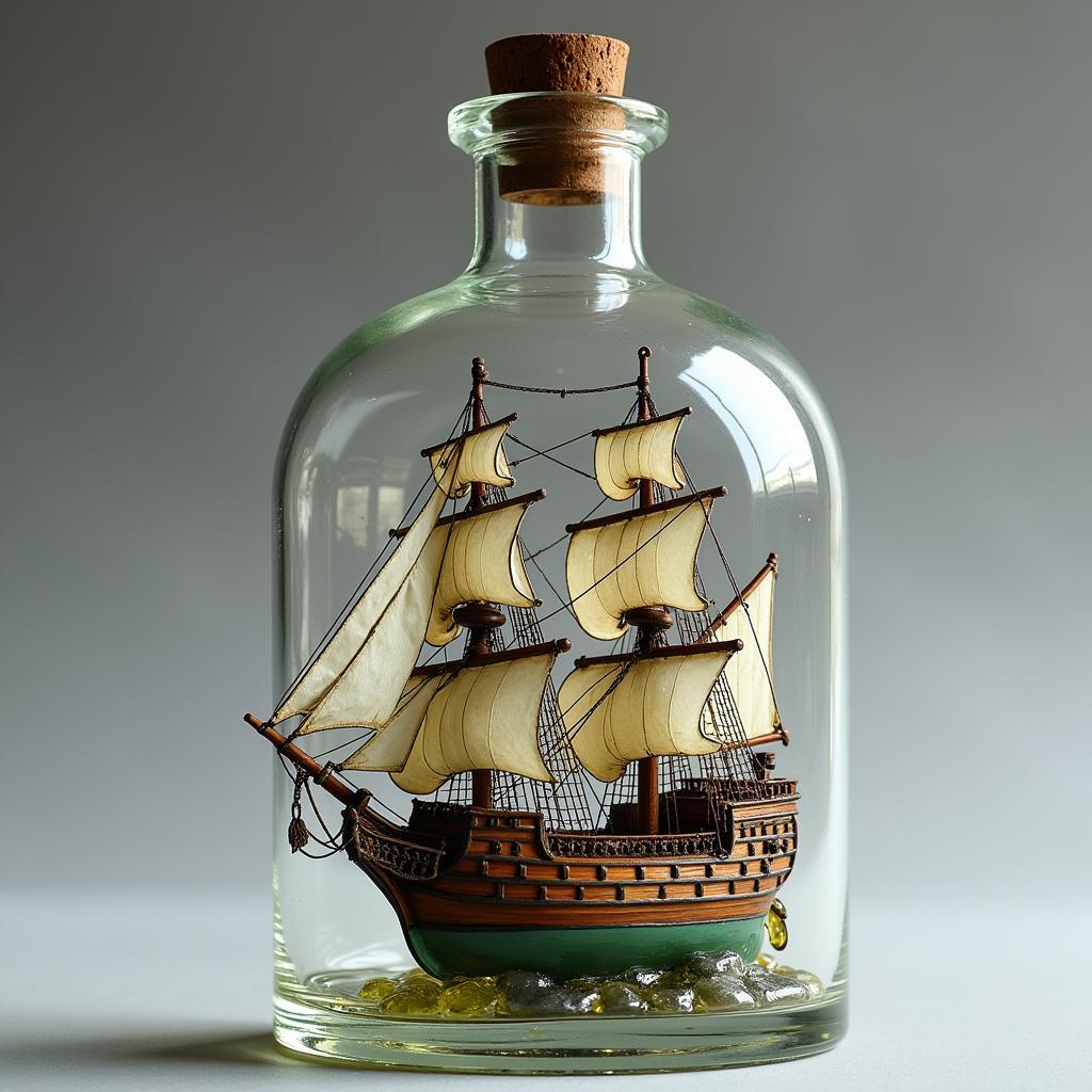 Glass ship inside a glass bottle