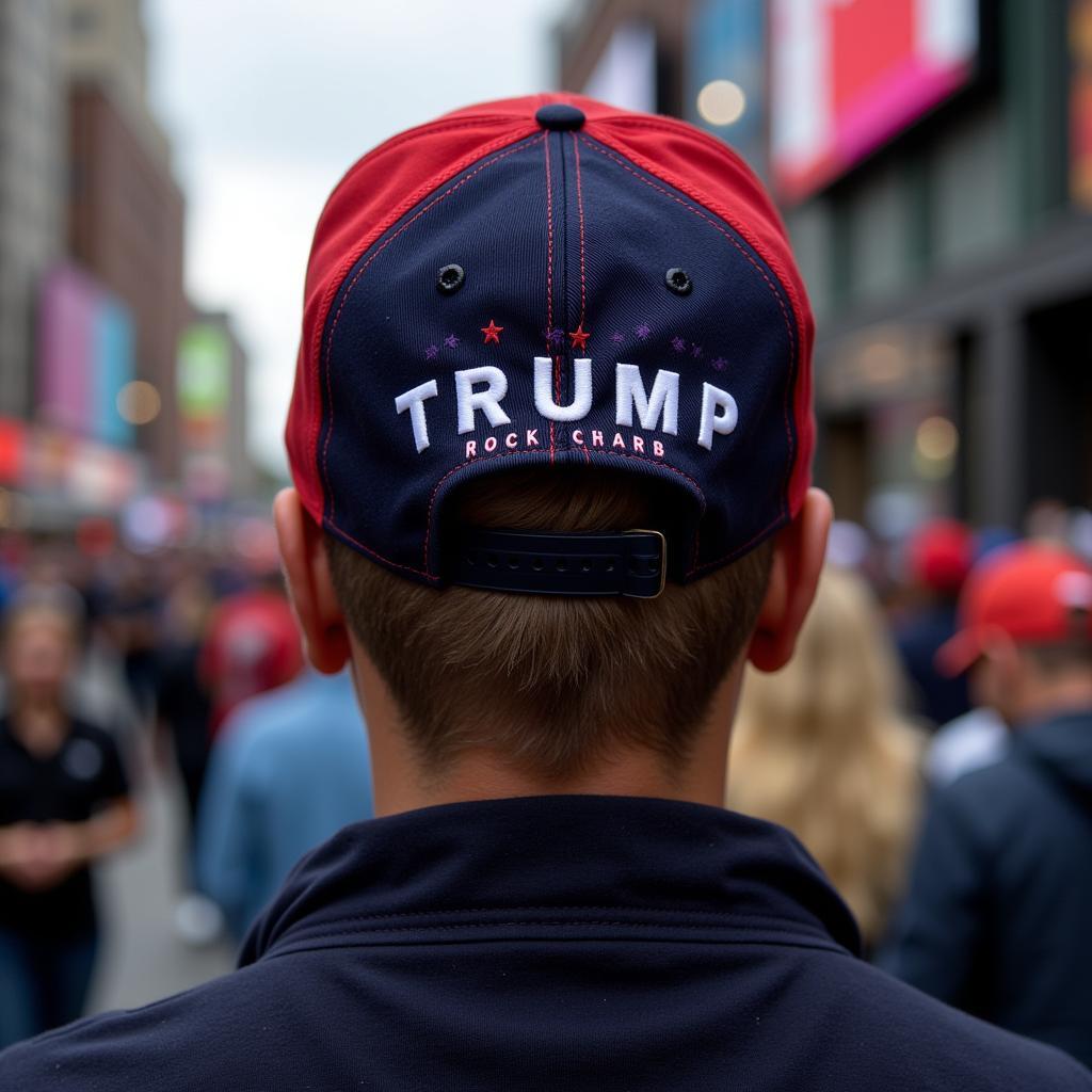 A close-up of a Trump supporter proudly wearing a "Make America Great Again" hat.