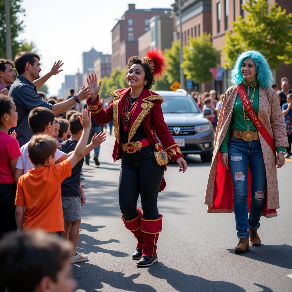 Interacting with the audience during the parade
