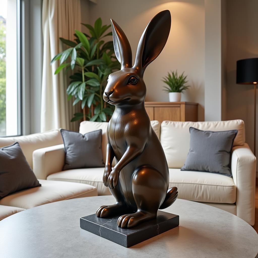 Modern bronze rabbit statue