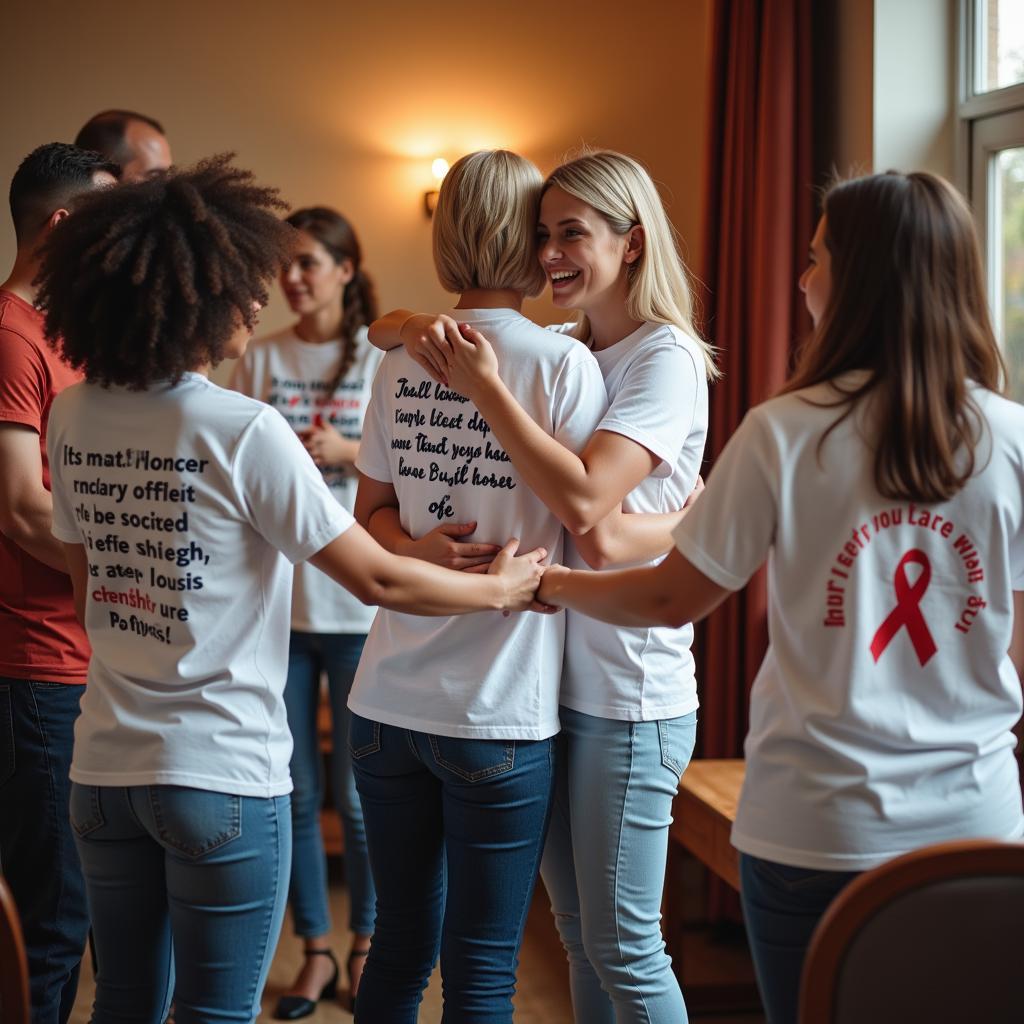 People Wearing Cancer Survivor T-Shirts at a Support Group Meeting