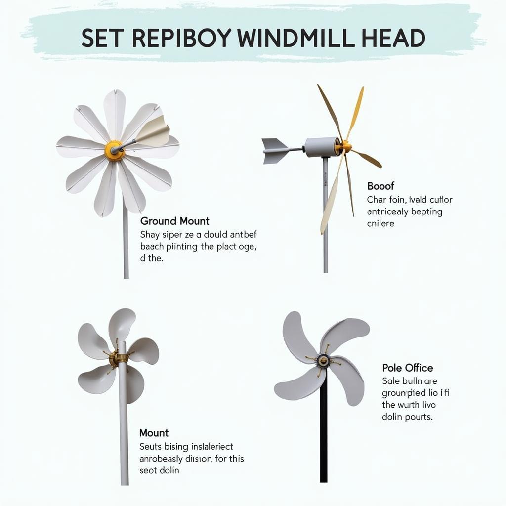 30 Inch Windmill Head Installation: Demonstrating the various mounting options available for different applications, such as ground mounts and roof mounts.