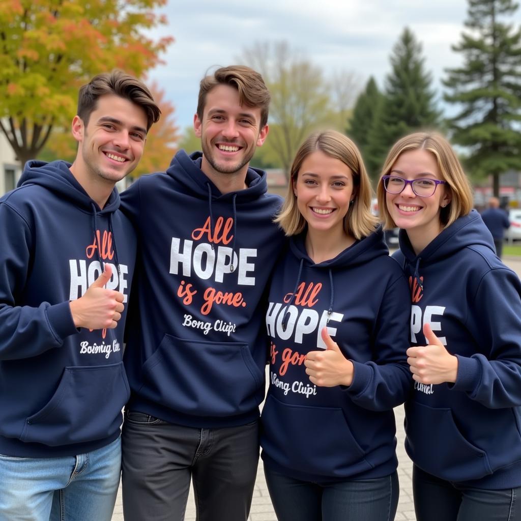 Group of fans wearing all hope is gone hoodies