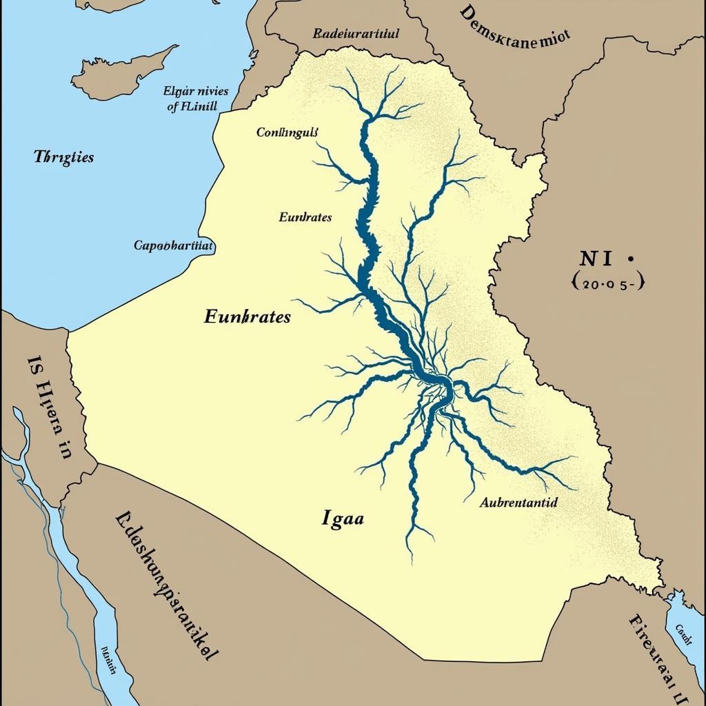 Bản đồ Iraq với sông Tigris và Euphrates