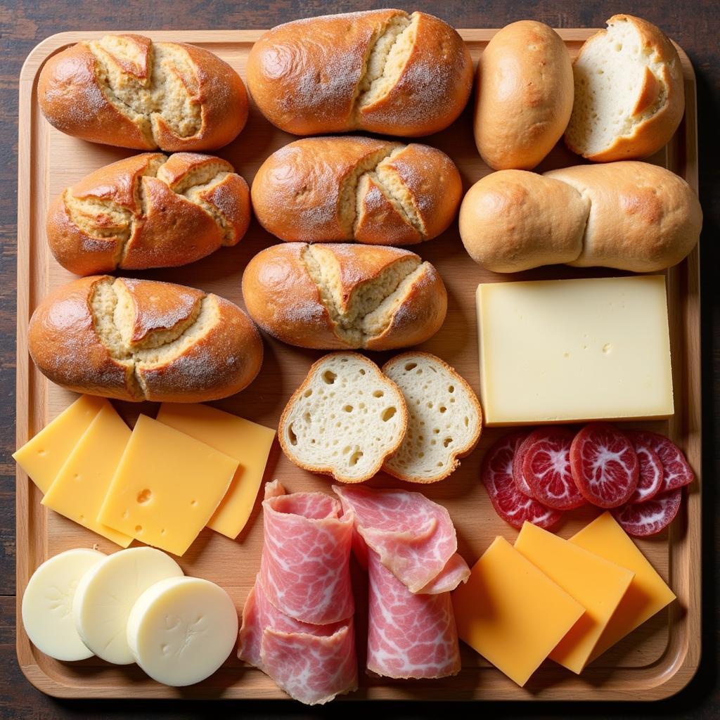 Bread, Cheese and Cold Cuts for a German Breakfast Board