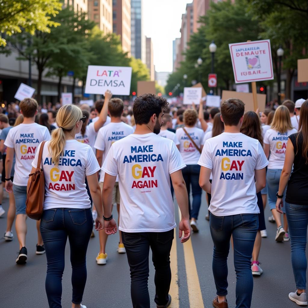 Biểu Tình Ủng Hộ LGBTQ+ với Áo "Make America Gay Again"