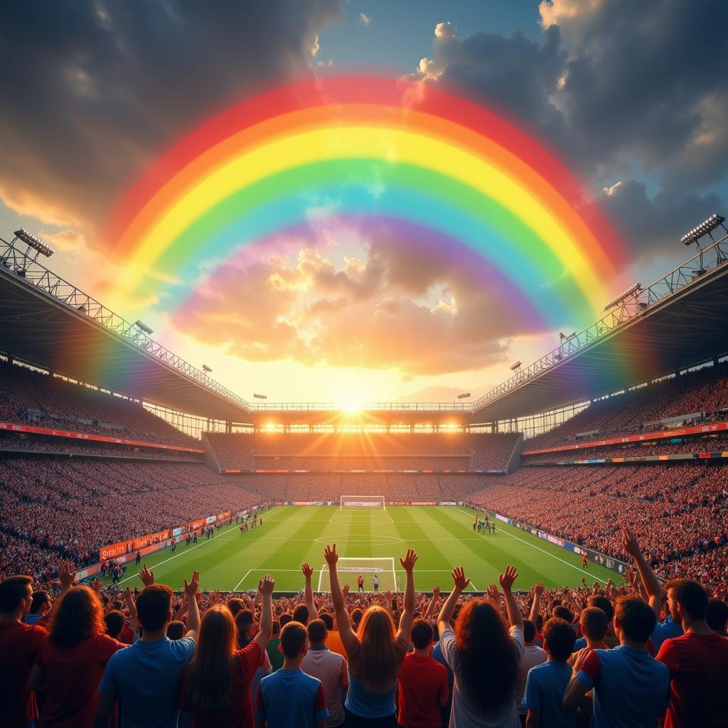 Rainbow over a football stadium