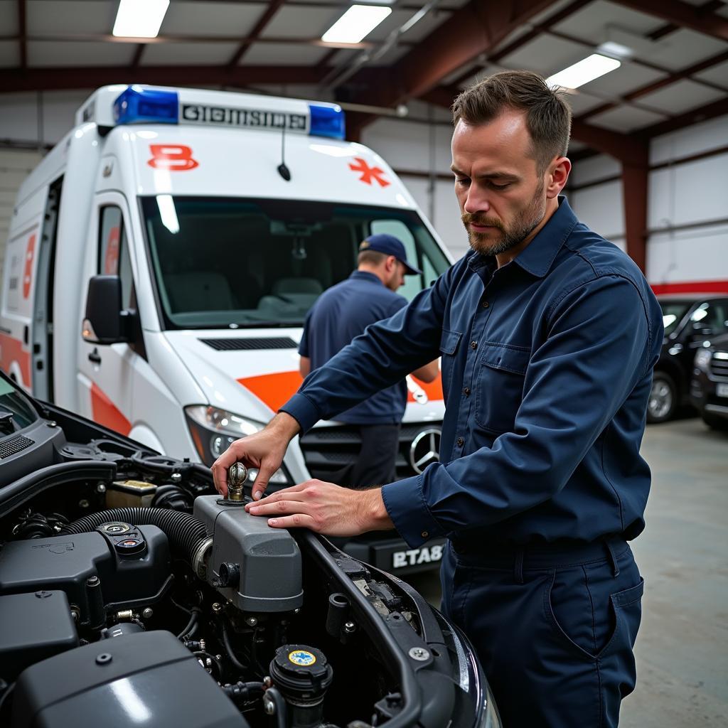 Inspecting a Mercedes Ambulance in Morocco