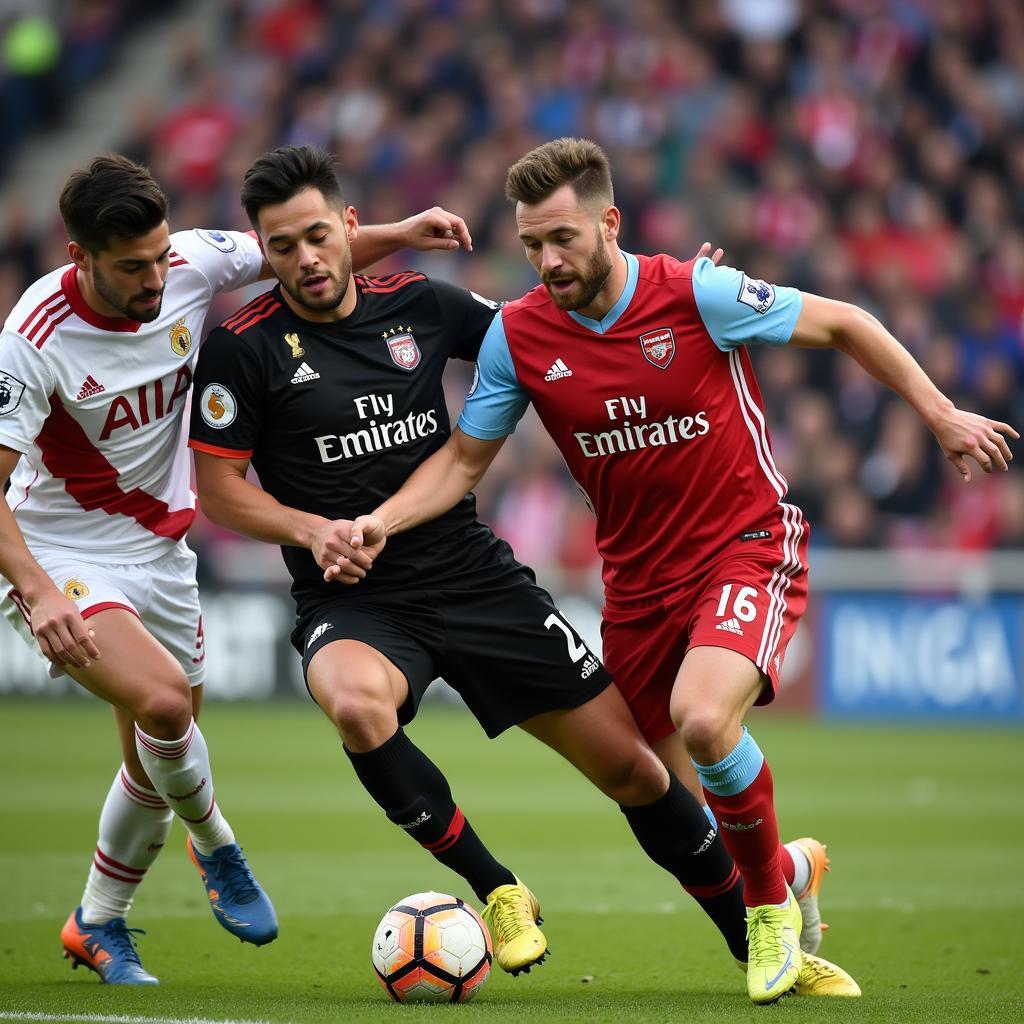 Fighting the Pull: Players battling for possession