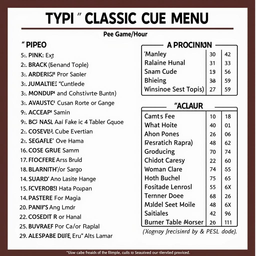 Example of a Classic Cue Menu