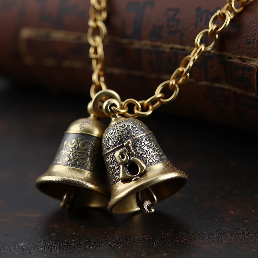 Close-up of a cow bell necklace