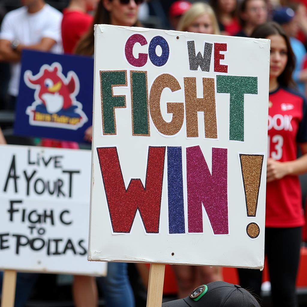 Fans displaying unique and artistic go fight win signs