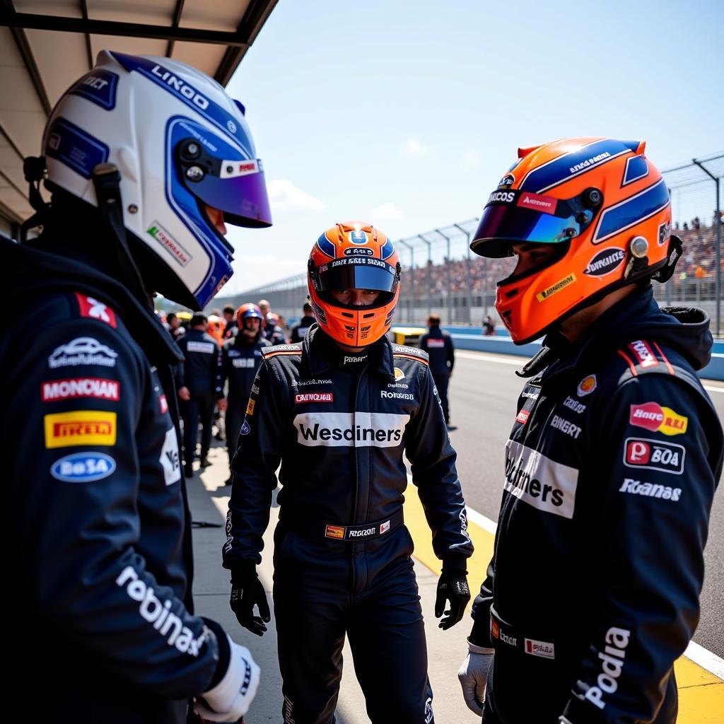 Đội ngũ hậu trường với pit crew helmet