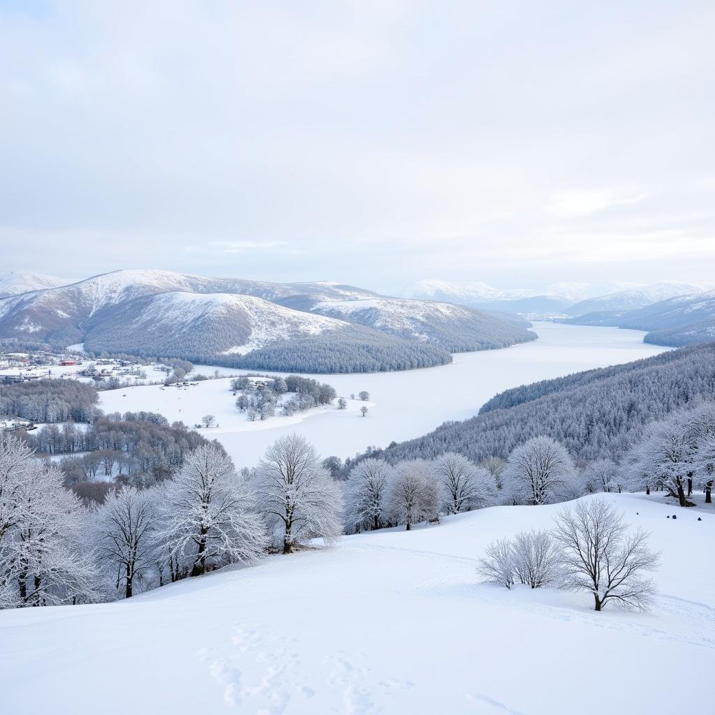 Lake District covered in snow during winter