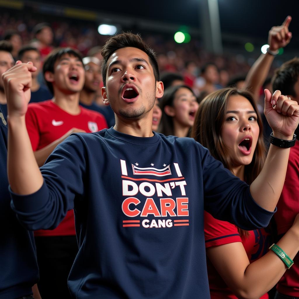 Fan Wearing "I Don't Care" Sweatshirt at Stadium