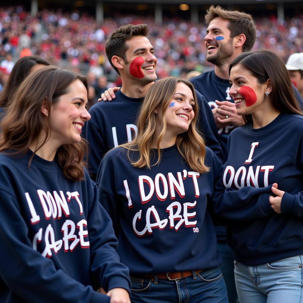 Group of Fans Wearing "I Don't Care" Sweatshirts