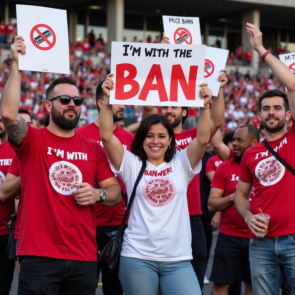 Fans Protesting a Ban with "I'm With the Banned" Signs