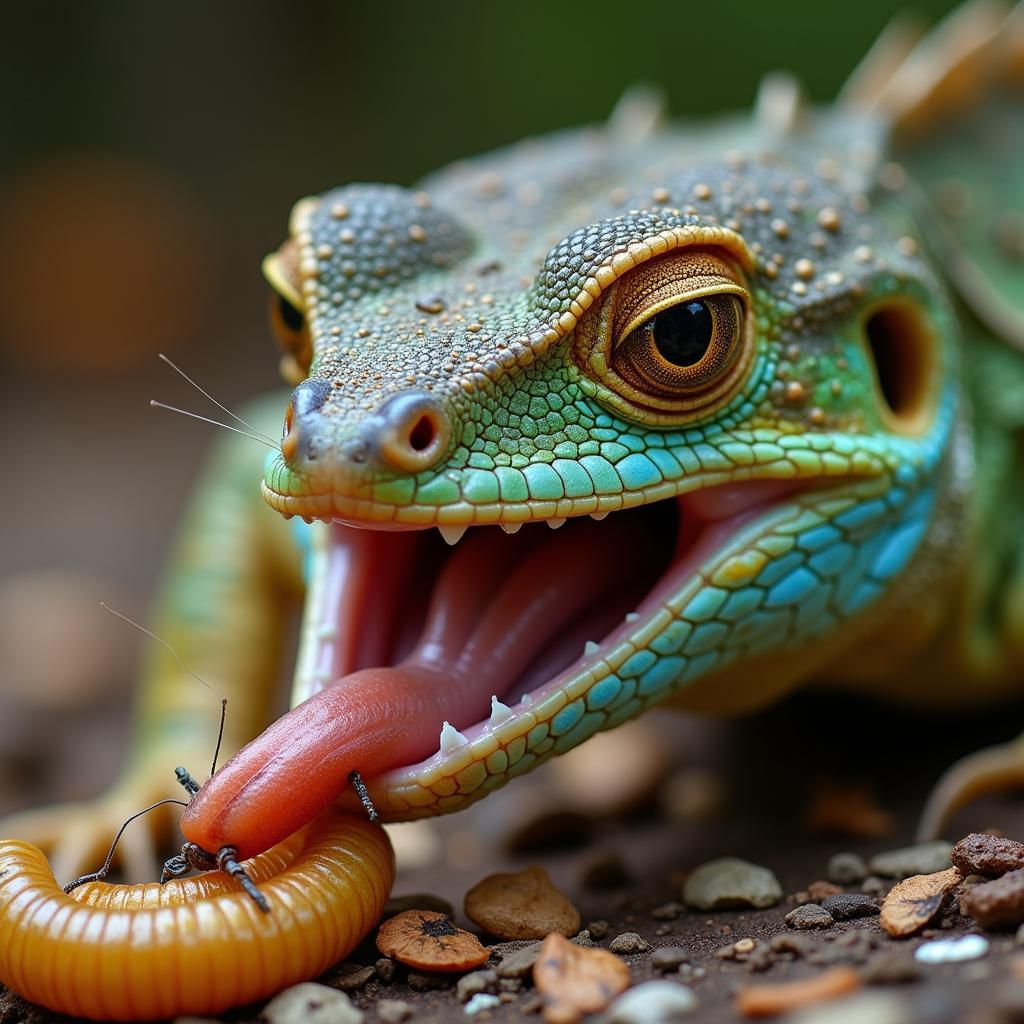 Jewelled Lacerta Feeding on Insects