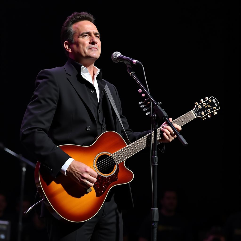 Johnny Cash performing on stage