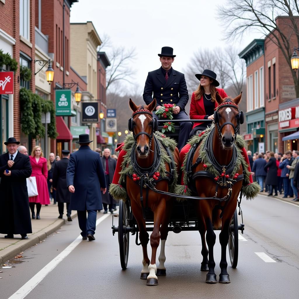 Horse-drawn carriage ride through Lebanon, IL during the Victorian Christmas celebration