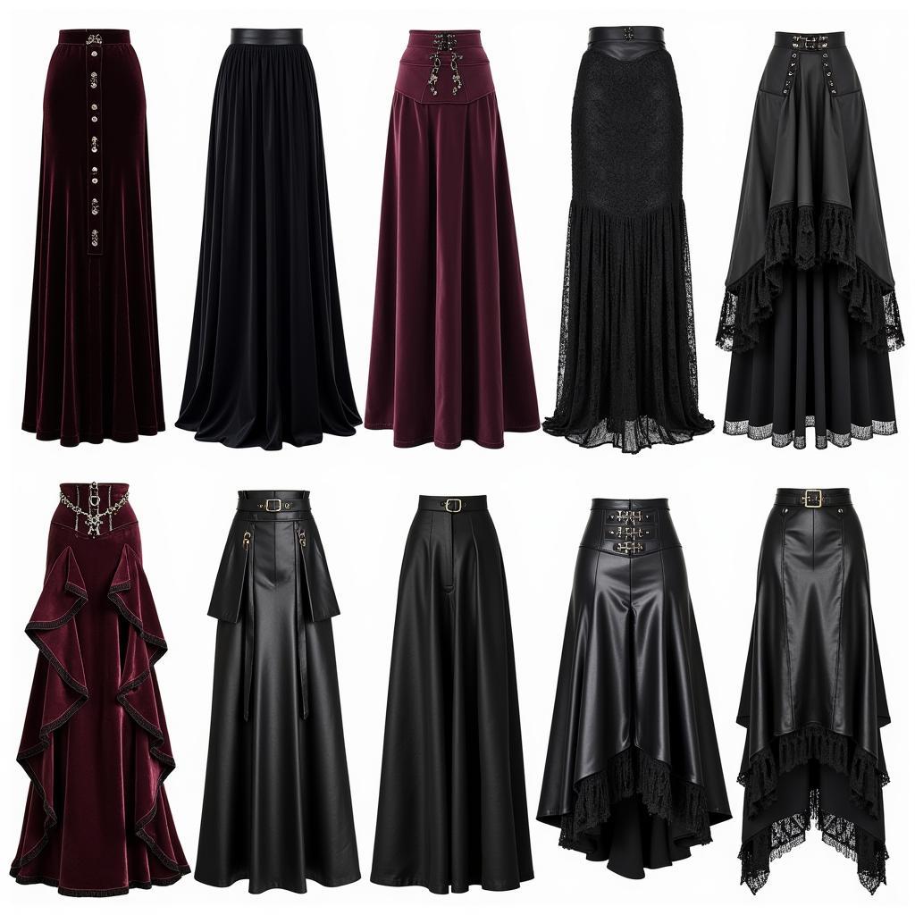 Different styles of long gothic skirts