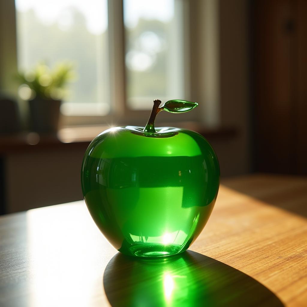 Green Glass Apple Paperweight