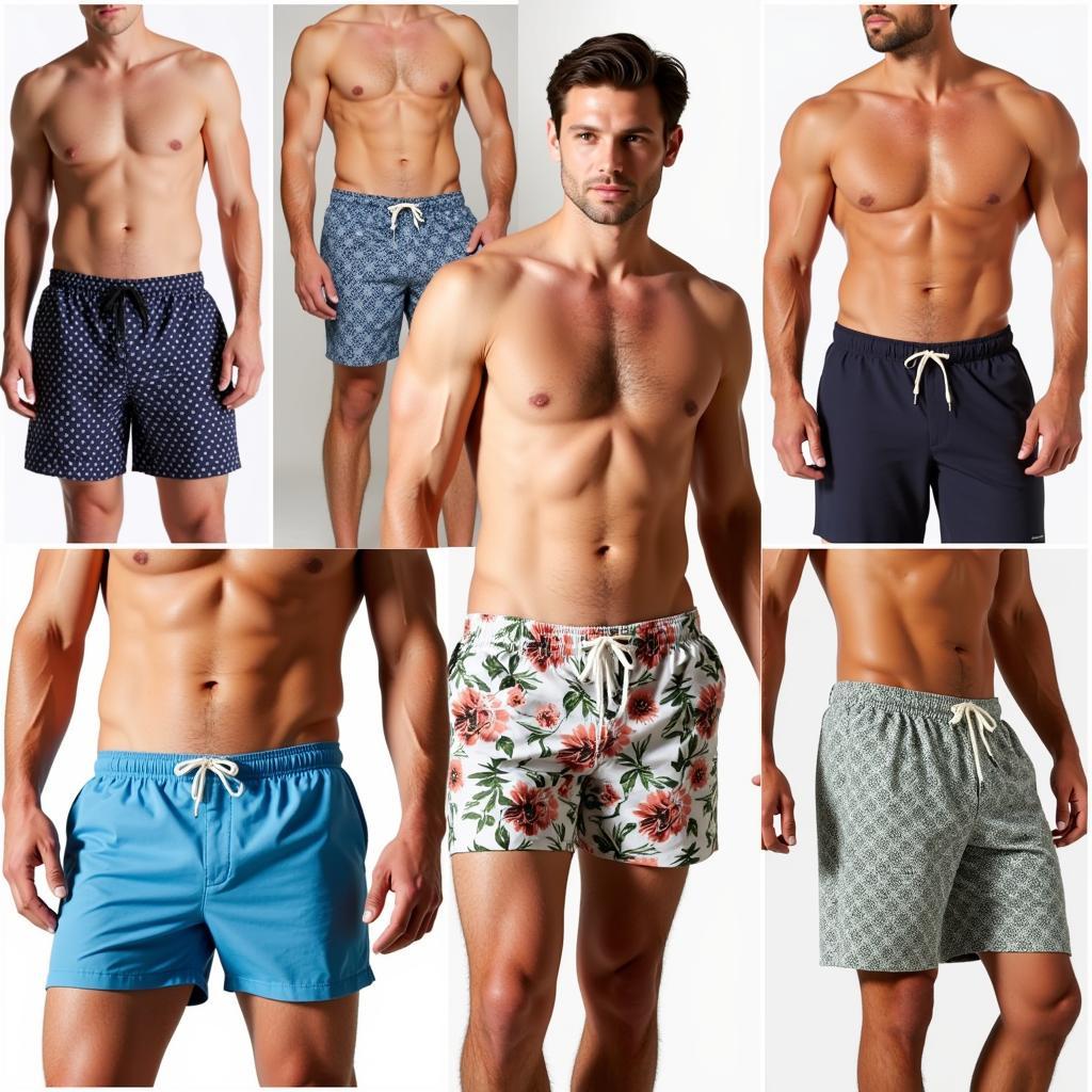 Men sporting similar swim trunks on the beach