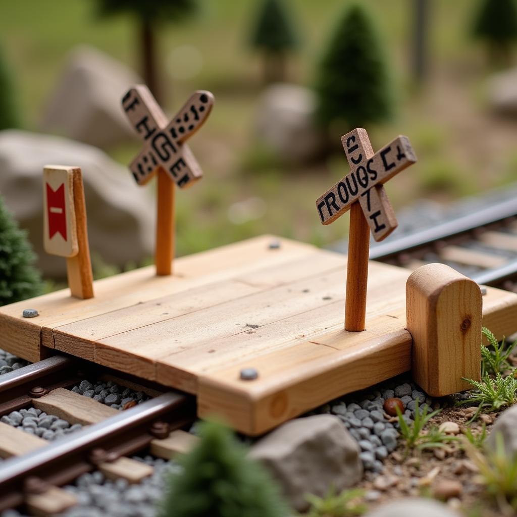 Wooden Train Crossing Model