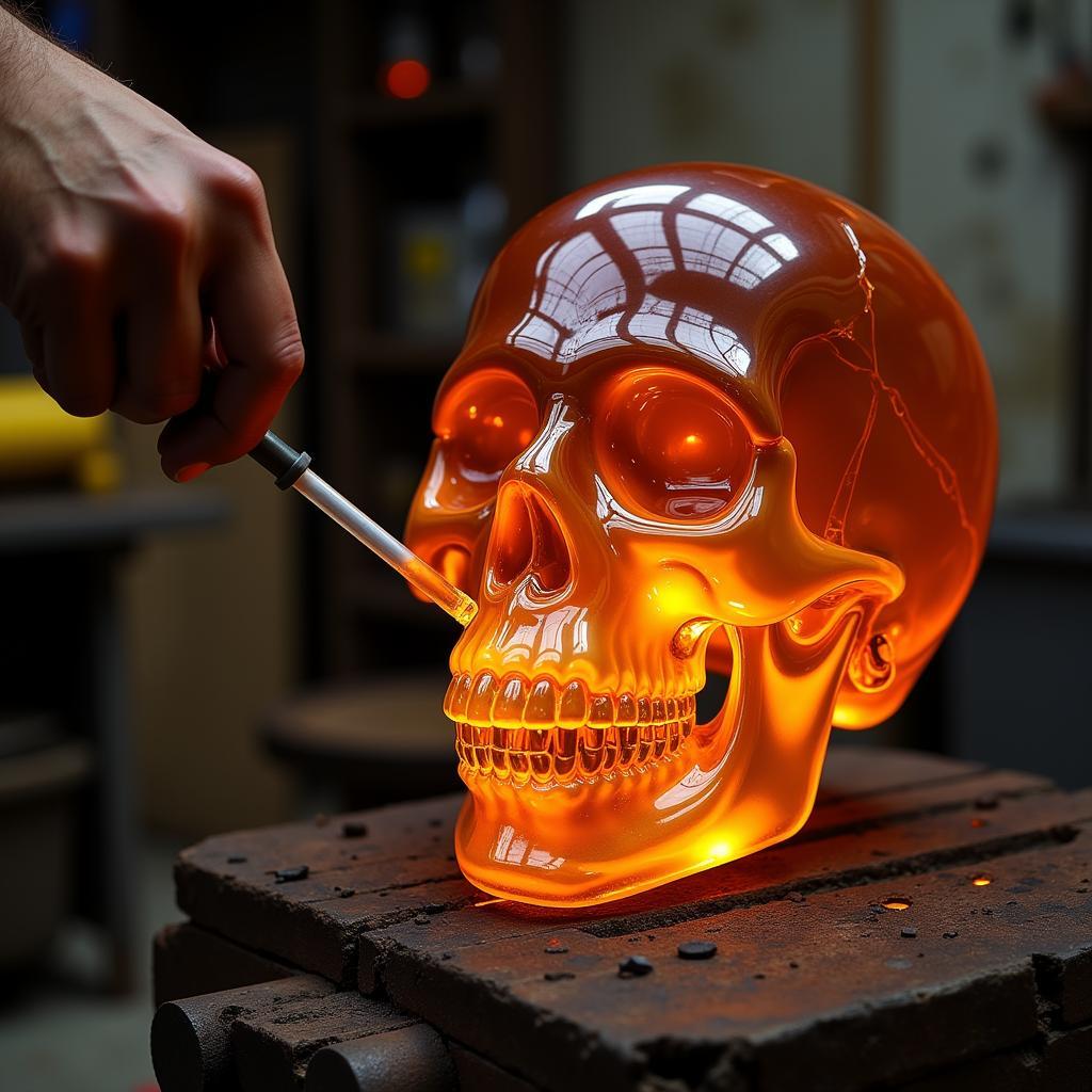 Glassblowing Artist Creating Skull