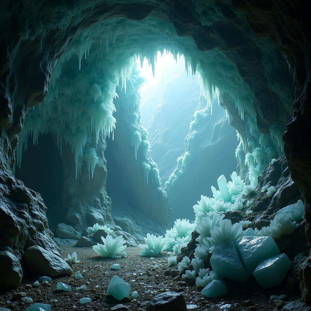 Crystal Cave Art: The interplay of light and shadow on translucent crystal formations