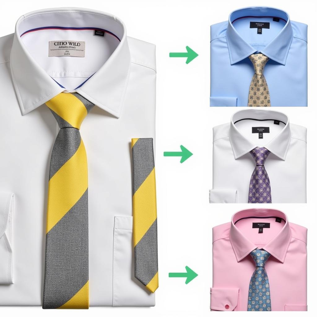 Matching yellow and grey ties with different shirts