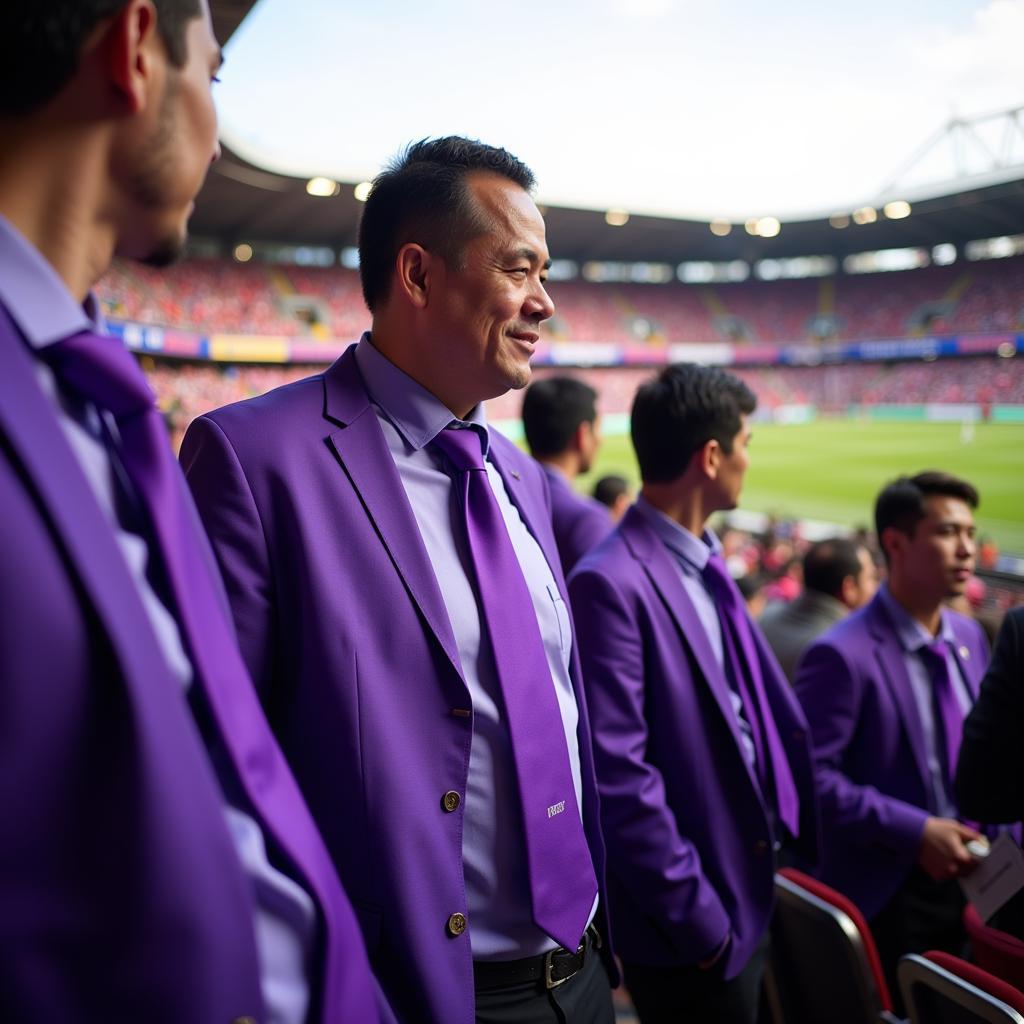 Purple Colour Tie Worn by "Đội Bóng Đá" Fans