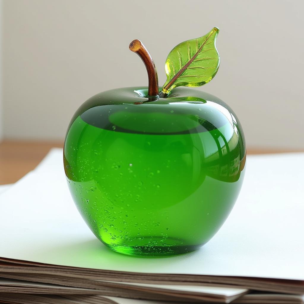 Hand-Blown Glass Green Apple Paperweight