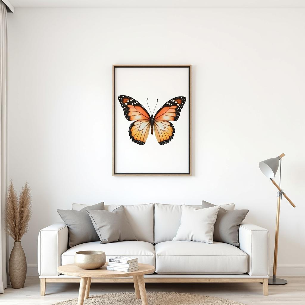 Butterfly Watercolor Print Hanging on a Wall