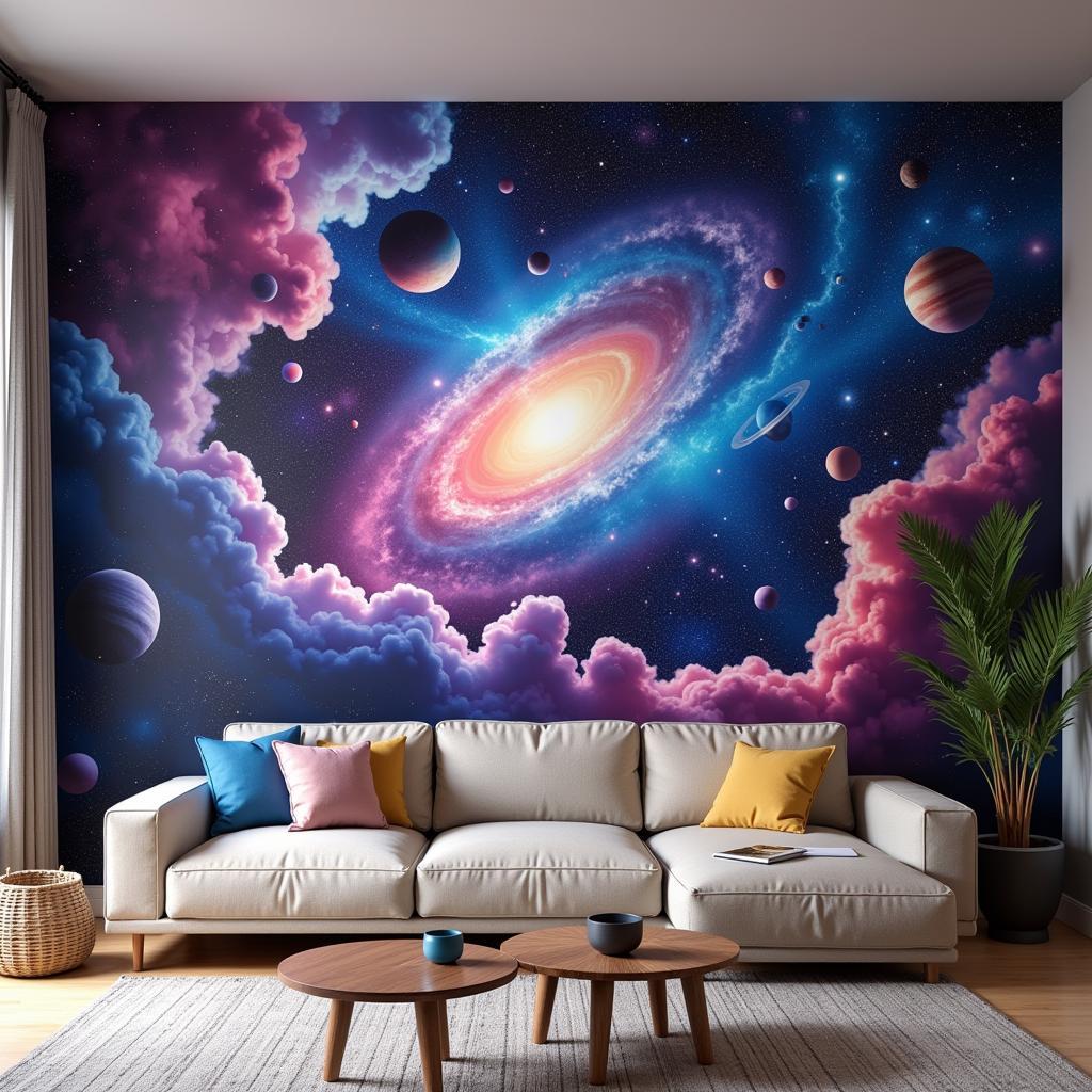 Outer space wall art in the living room