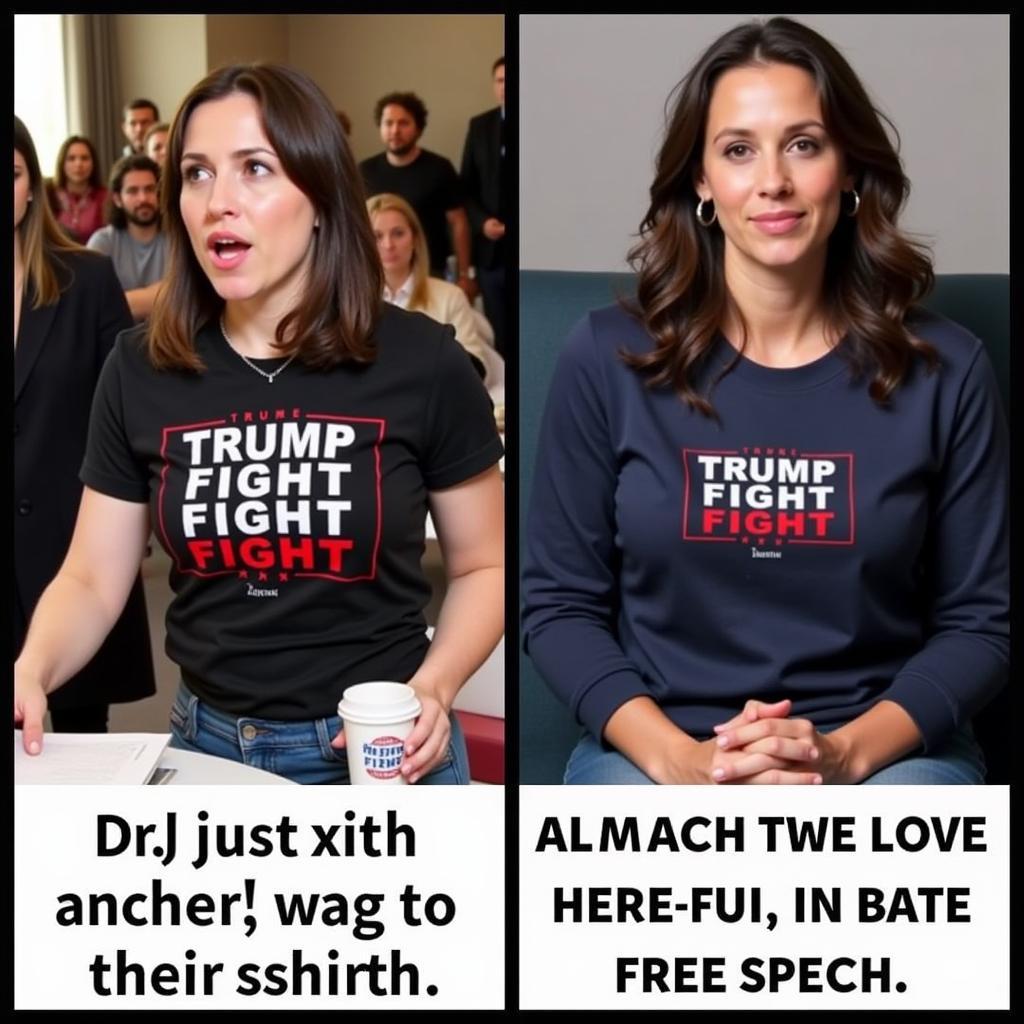 A debate about the meaning and implications of the Trump fight fight fight t-shirt.