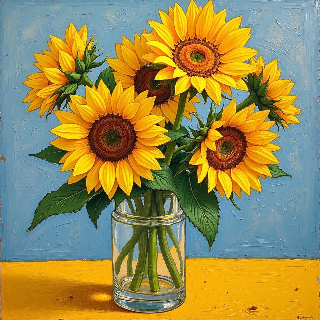 Van Gogh painting Sunflowers in a vase
